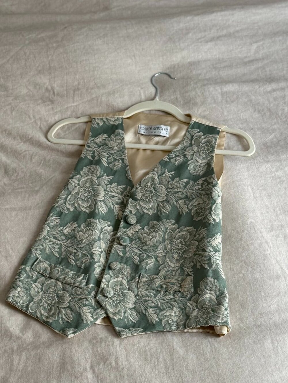 Vintage Sage Floral Tapestry Vest Brocade Waistcoat